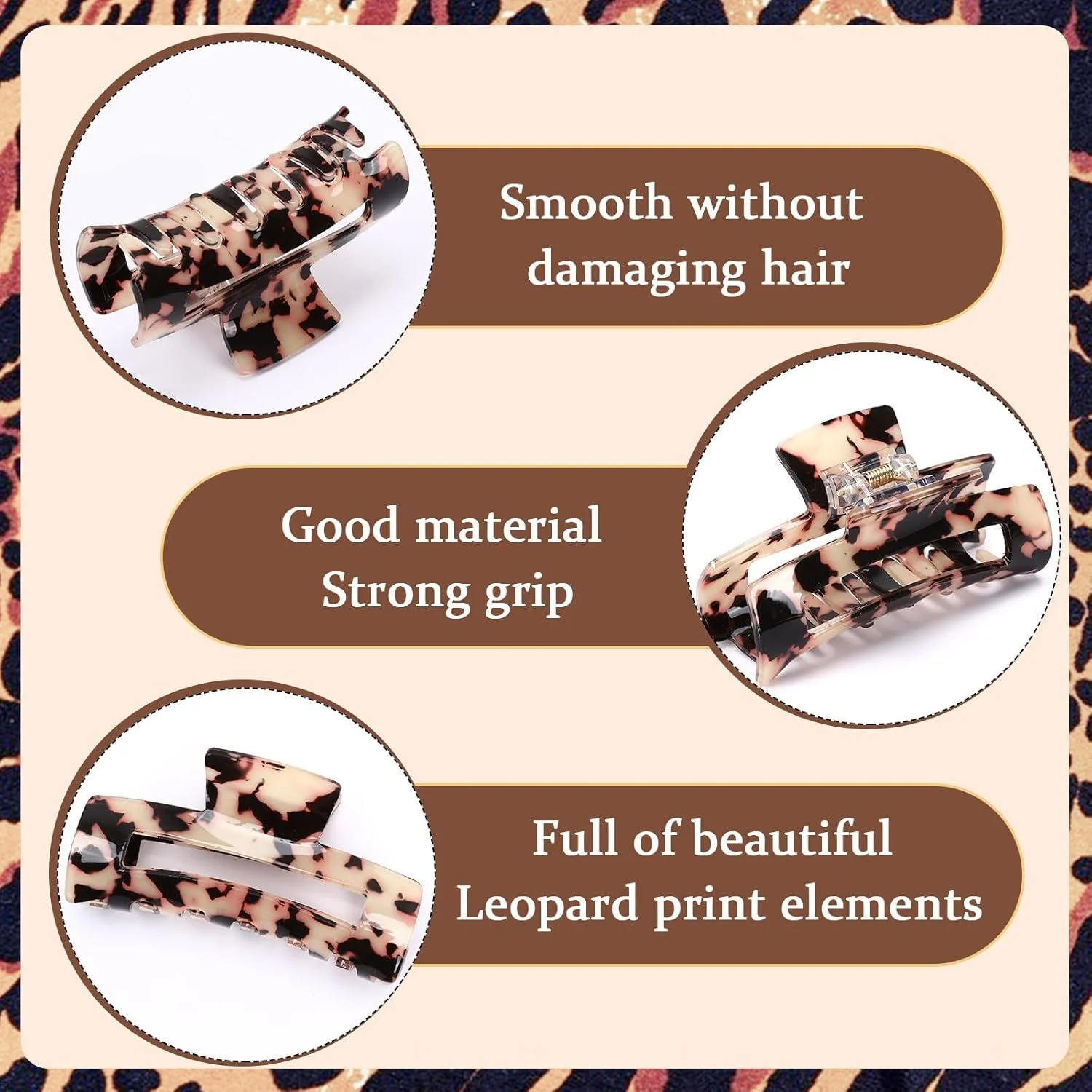 Tortoise Hair Claw Clips, 4 Pack 3.15 Inch Acetate Hair Clips - Image 4