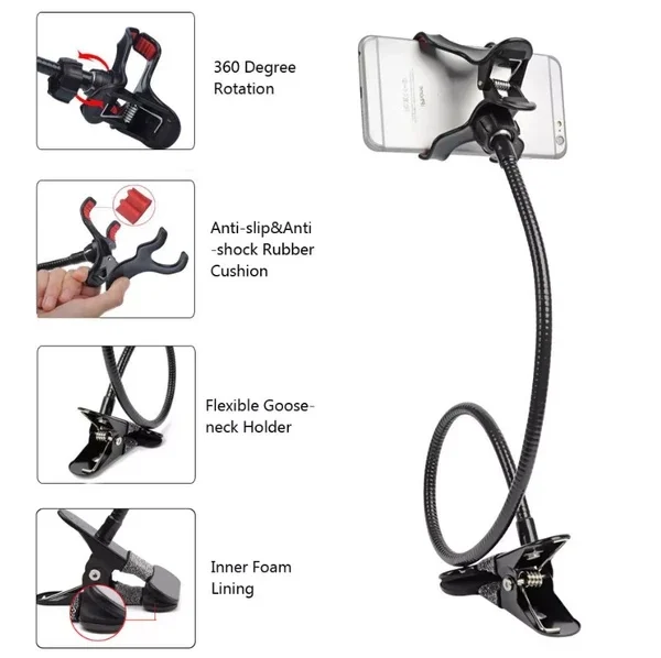 Gooseneck Phone Holder, 29.5 Inch Flexible Clamp Stand for Bed and Desk - Image 2