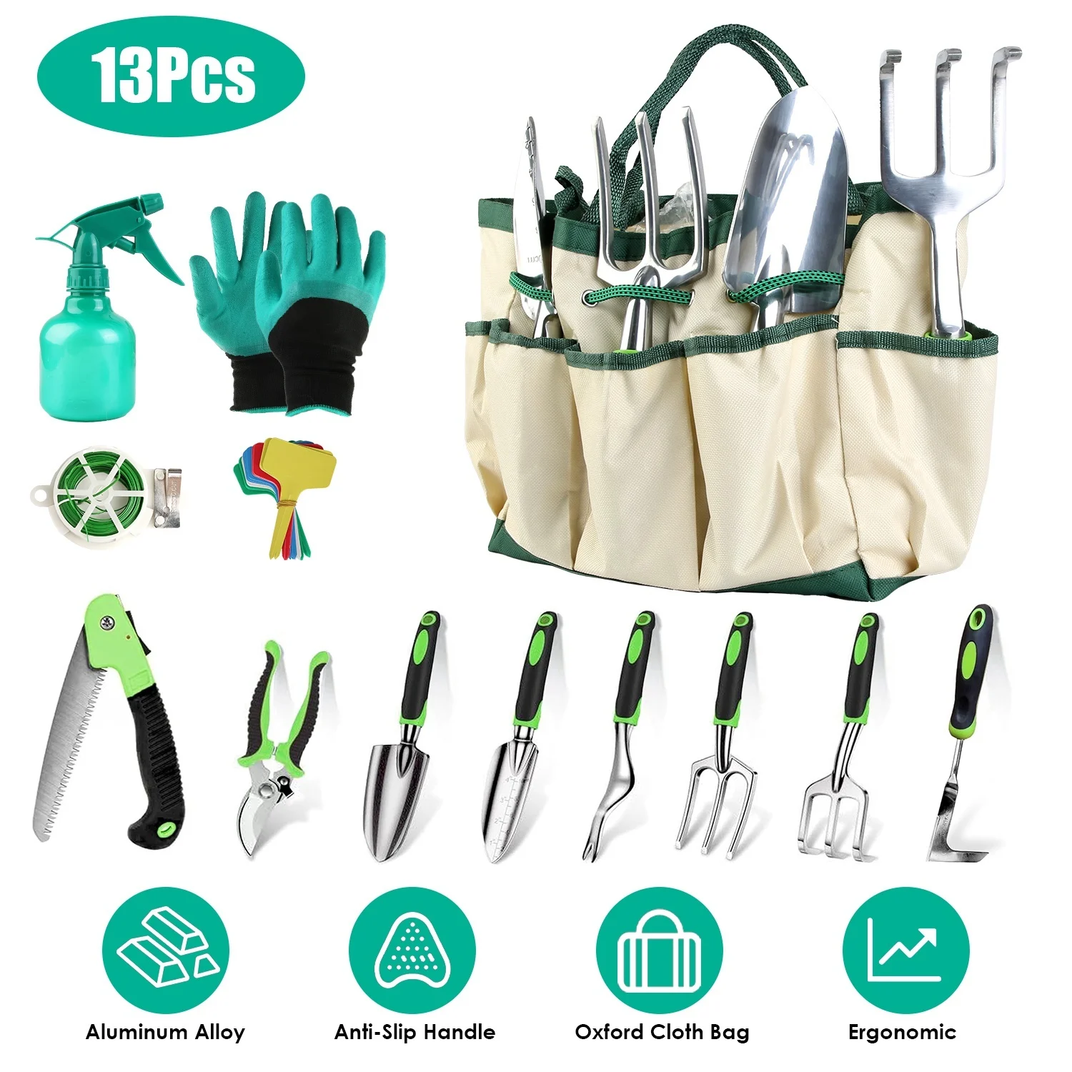 Garden Tool Set, 13 Pieces with Pruning Shears, Trowel and Carry Bag - Image 7