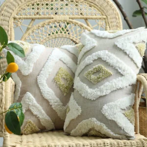 Tufted Boho Pillow Cover, Cotton Linen Cushion Cover, 18 x 18 in or 12 x 20 in