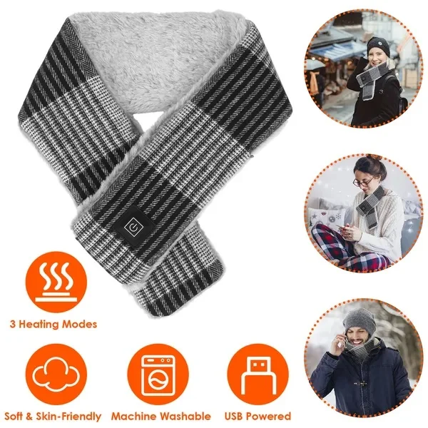 USB Heated Scarf, Neck Warmer Wrap with 3 Heat Settings