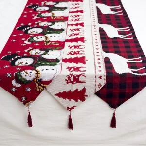 Christmas Table Runner, Elk, Snowman and Plaid Holiday Designs, 35 x 180 cm