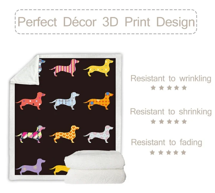 Sherpa Fleece Throw Blanket with Dachshund or Tiger Print, Soft Plush Reversible Throw - Image 5
