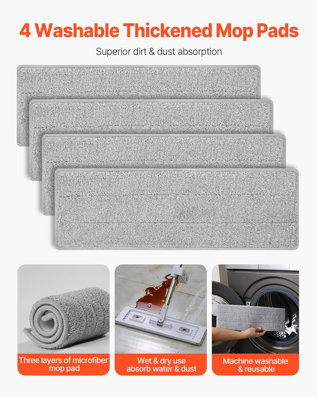 Self-Wringing Flat Mop with 4 Washable Microfiber Pads - Image 5