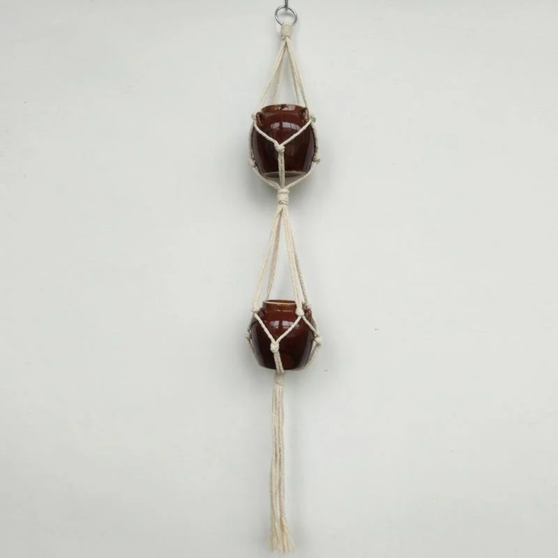 Macrame Plant Hanger with Beads, Jute Rope Hanging Planter Holder for Indoor and Outdoor view 2