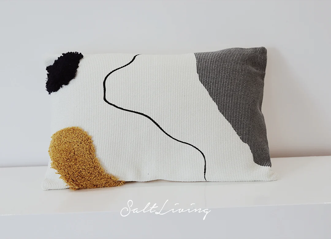 Tufted Abstract Line Throw Pillow, Cotton Boho Cushion Cover with Optional Insert view 3