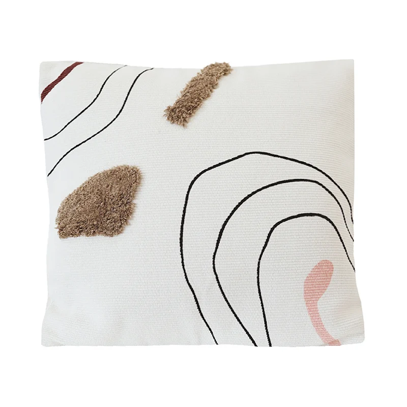 Tufted Abstract Line Throw Pillow, Cotton Boho Cushion Cover with Optional Insert view 5