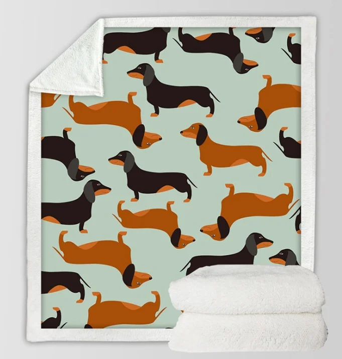 Sherpa Fleece Throw Blanket with Dachshund or Tiger Print, Soft Plush Reversible Throw - Image 7