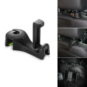 Car Headrest Hooks with Phone Holder, Seat Back Hanger for Purses, Grocery Bags and Coats