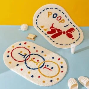 Cute Cartoon Bath Mat, Soft Absorbent Oval Bathroom Rug