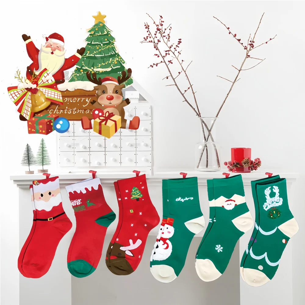 Christmas Stockings Gift Set, 6 Plush 18 Inch Stockings with Cards and Gift Box - Image 2