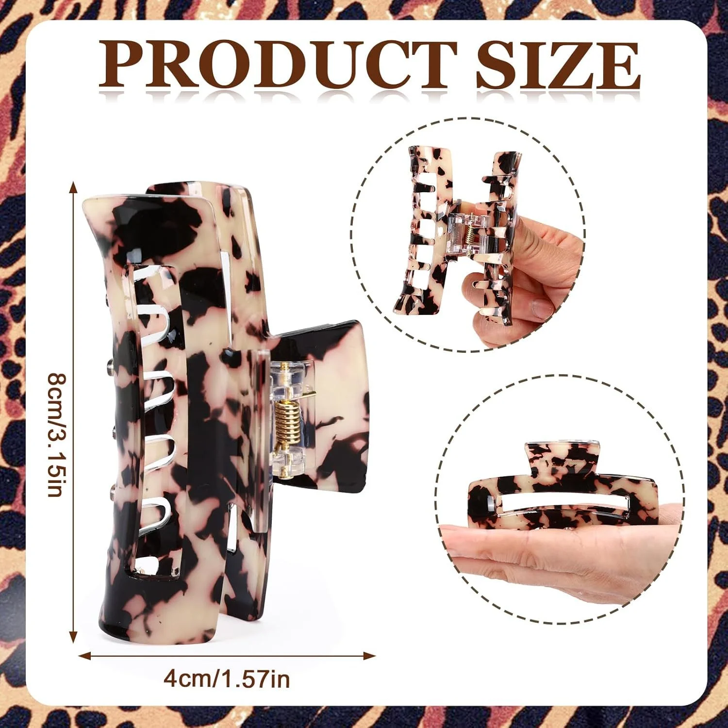 Tortoise Hair Claw Clips, 4 Pack 3.15 Inch Acetate Hair Clips - Image 2