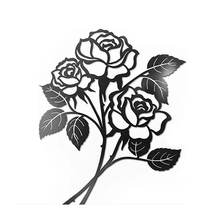 Metal Rose Wall Art, Black Iron Flower Wall Decor view 3
