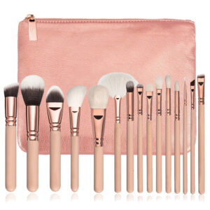 15-Piece Makeup Brush Set with Bag - Pink