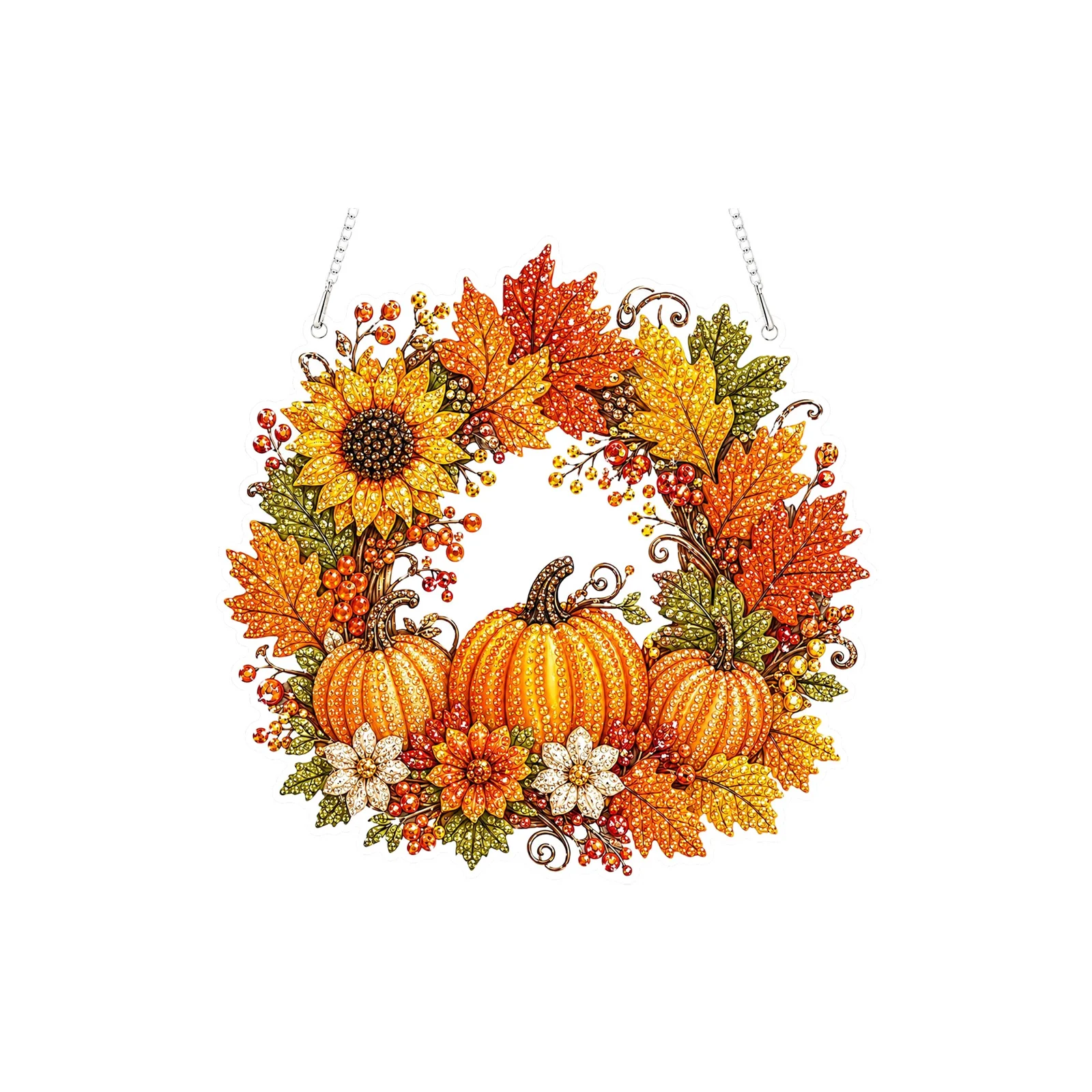 Fall Pumpkin Wreath Diamond Art Kit, DIY Hanging Ornament - Image 2