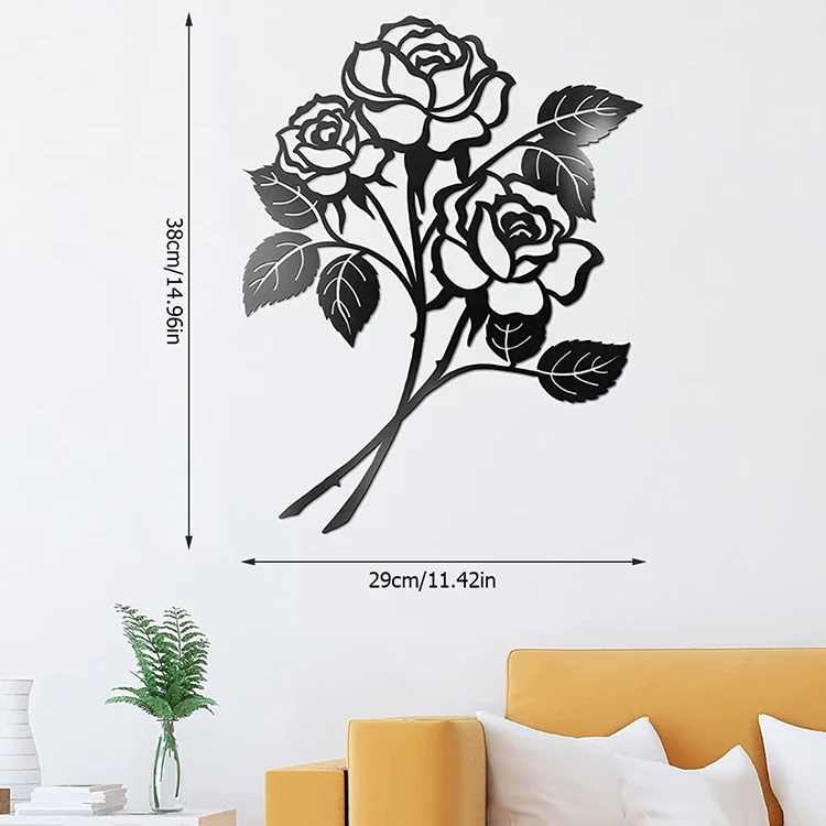 Metal Rose Wall Art, Black Iron Flower Wall Decor view 2