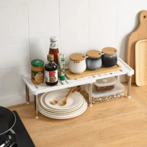 Expandable Cabinet Shelf Organizer, Adjustable 35 to 61 cm Kitchen Counter and Pantry Riser