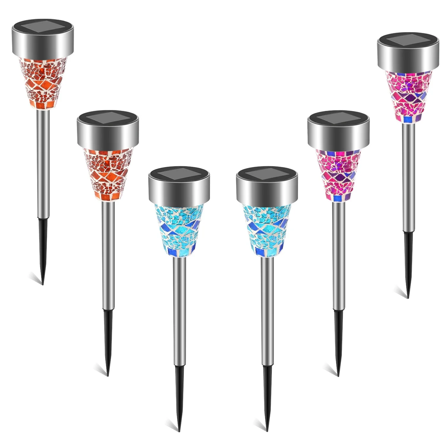 Solar Pathway Lights, 6 Pack Mosaic Garden Lights for Yard and Walkway