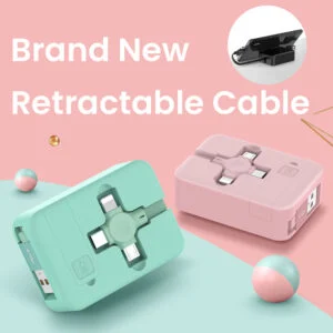 4-in-1 Retractable Charging Cable with USB-C, Micro USB and Phone Tips
