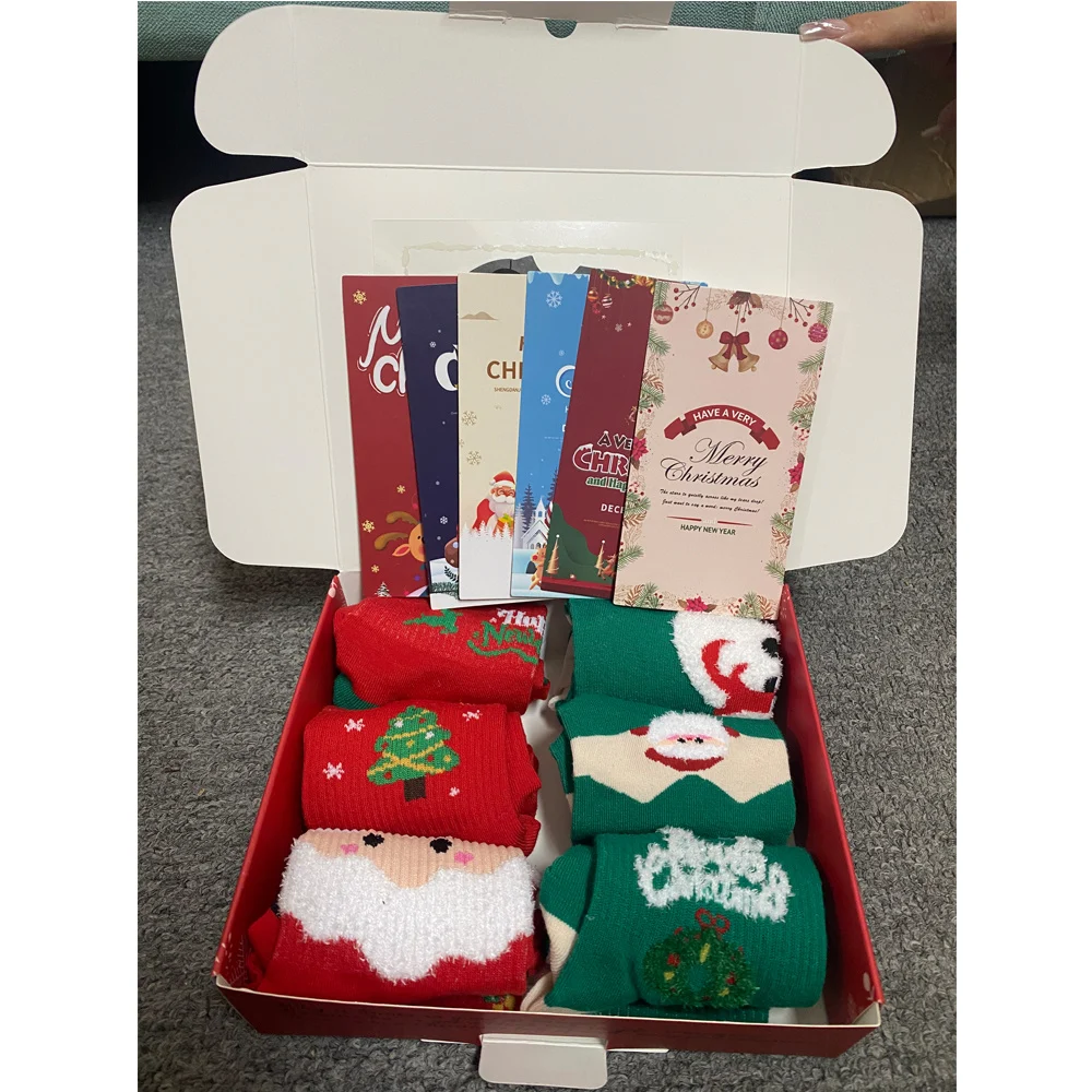 Christmas Stockings Gift Set, 6 Plush 18 Inch Stockings with Cards and Gift Box - Image 3
