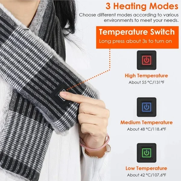 USB Heated Scarf, Neck Warmer Wrap with 3 Heat Settings - Image 3