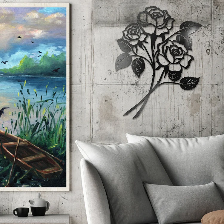 Metal Rose Wall Art, Black Iron Flower Wall Decor
