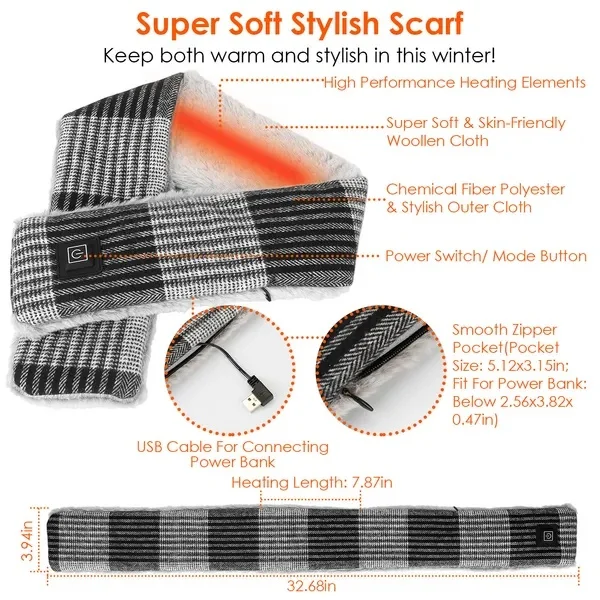 USB Heated Scarf, Neck Warmer Wrap with 3 Heat Settings - Image 4