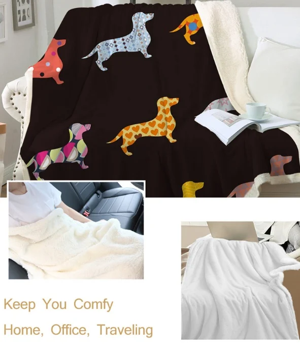 Sherpa Fleece Throw Blanket with Dachshund or Tiger Print, Soft Plush Reversible Throw - Image 3