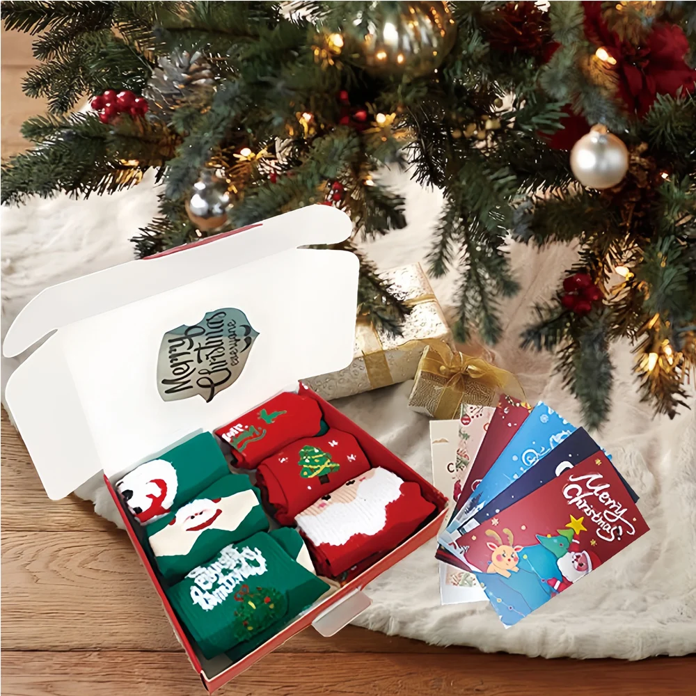 Christmas Stockings Gift Set, 6 Plush 18 Inch Stockings with Cards and Gift Box
