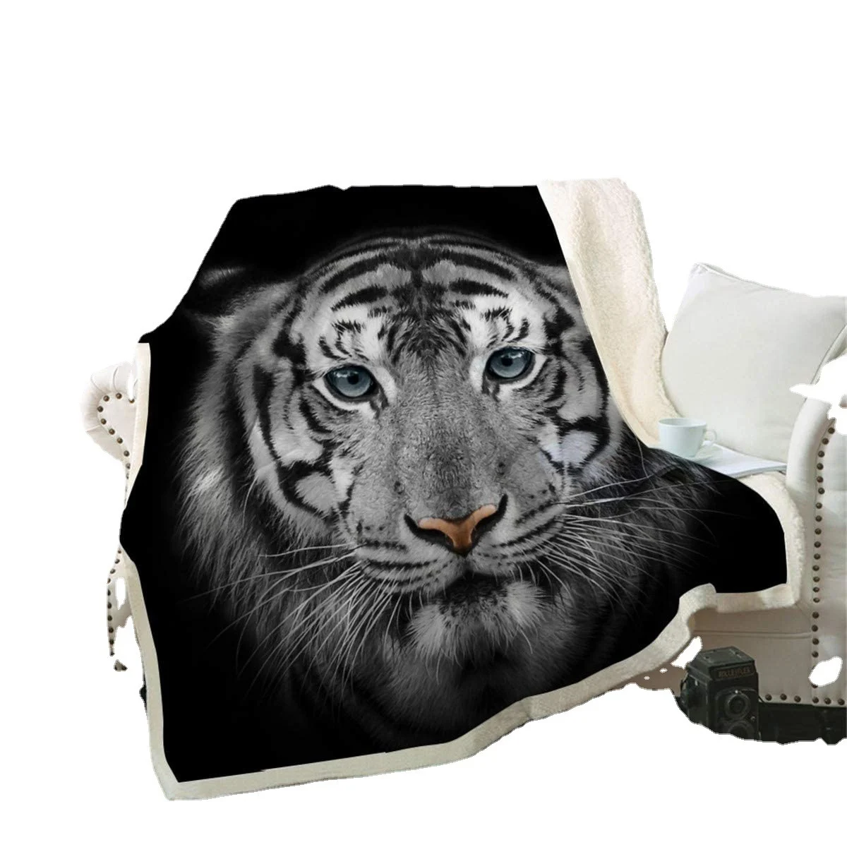 Sherpa Fleece Throw Blanket with Dachshund or Tiger Print, Soft Plush Reversible Throw - Image 8