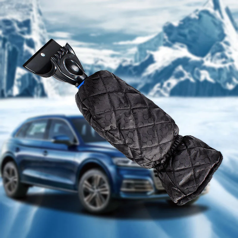 Ice Scraper with Warm Mitten, Car Windshield Snow Scraper with Fleece-Lined Glove