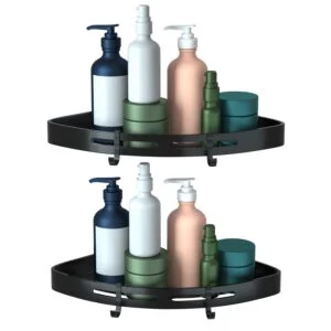 Corner Shower Caddy, 2 Pack Adhesive Wall Shelves with Hooks