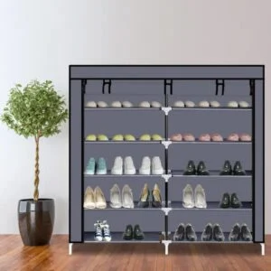 7-Tier Shoe Rack with Fabric Cover, Portable Shoe Storage Cabinet