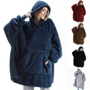 Oversized Wearable Blanket Hoodie with Big Front Pocket, Double-Sided Fleece, One Size