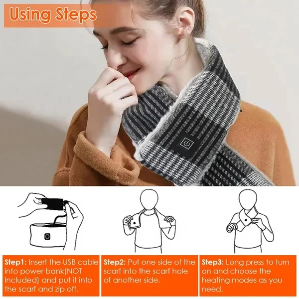 USB Heated Scarf, Neck Warmer Wrap with 3 Heat Settings - Image 2