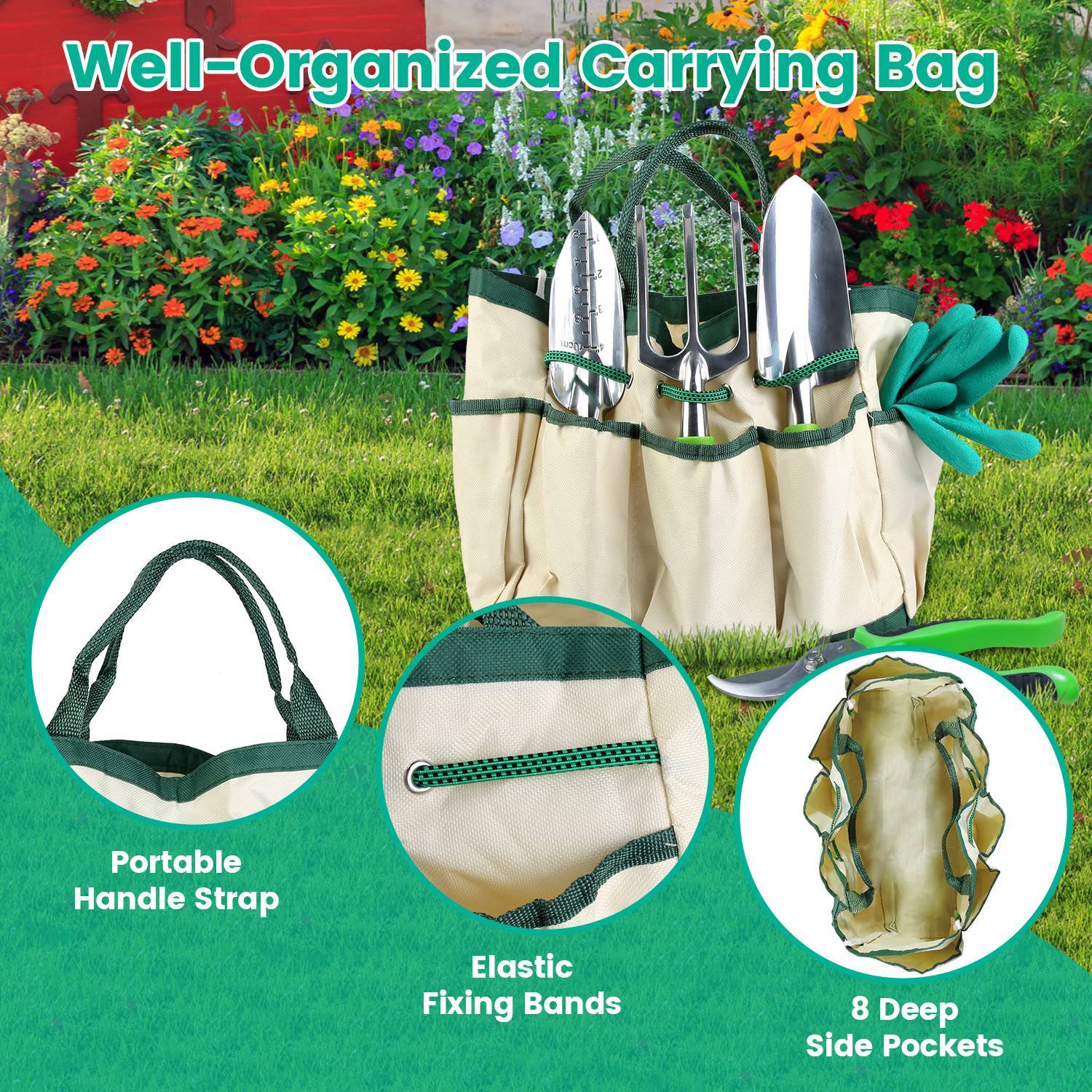 Garden Tool Set, 13 Pieces with Pruning Shears, Trowel and Carry Bag - Image 6