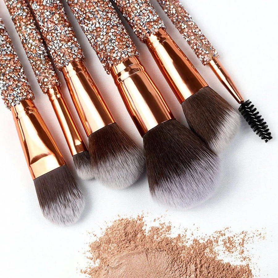 Makeup Brush Set, 10 Pieces with Crystal Handles for Face and Eyes - Image 4