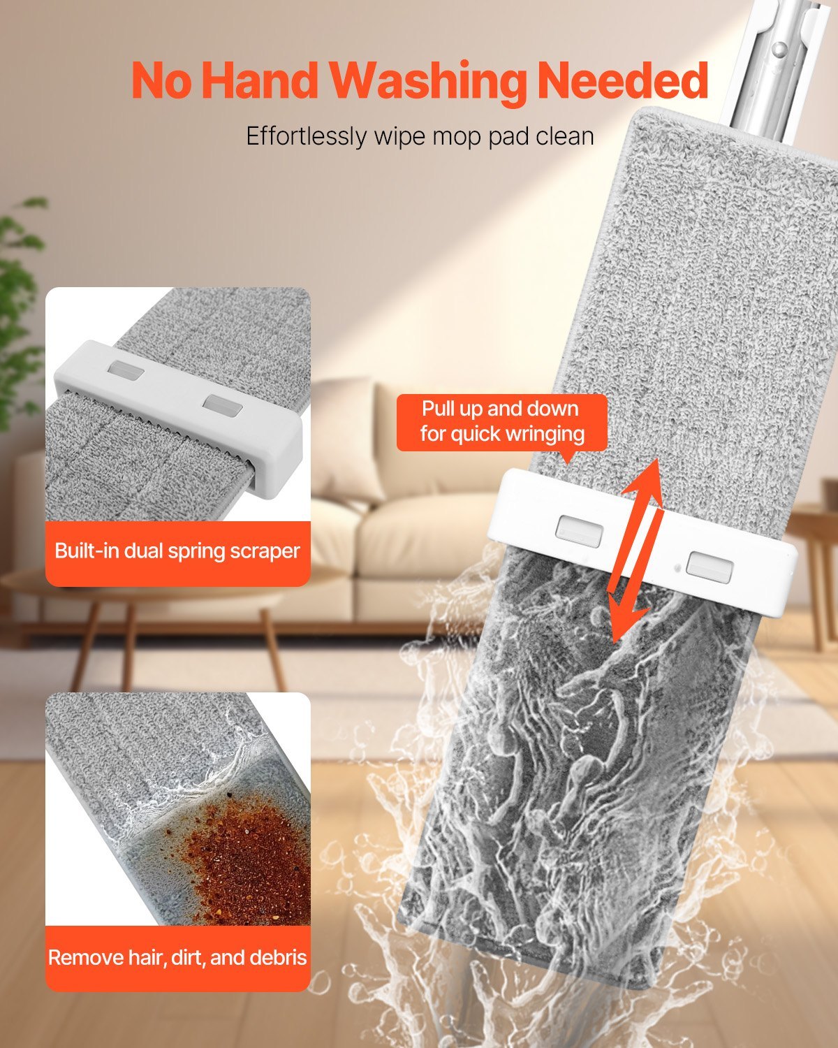 Self-Wringing Flat Mop with 4 Washable Microfiber Pads - Image 2