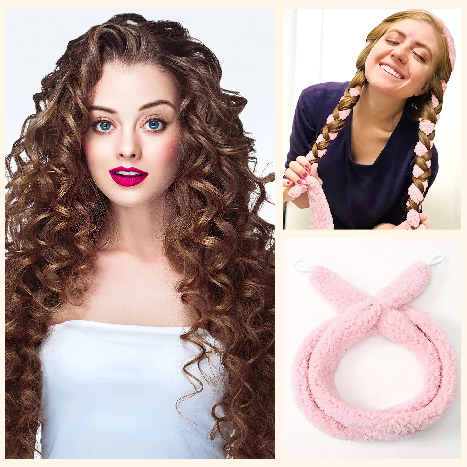 Satin Heatless Hair Curler Set with Rod and 2 Satin Scrunchies - Image 5
