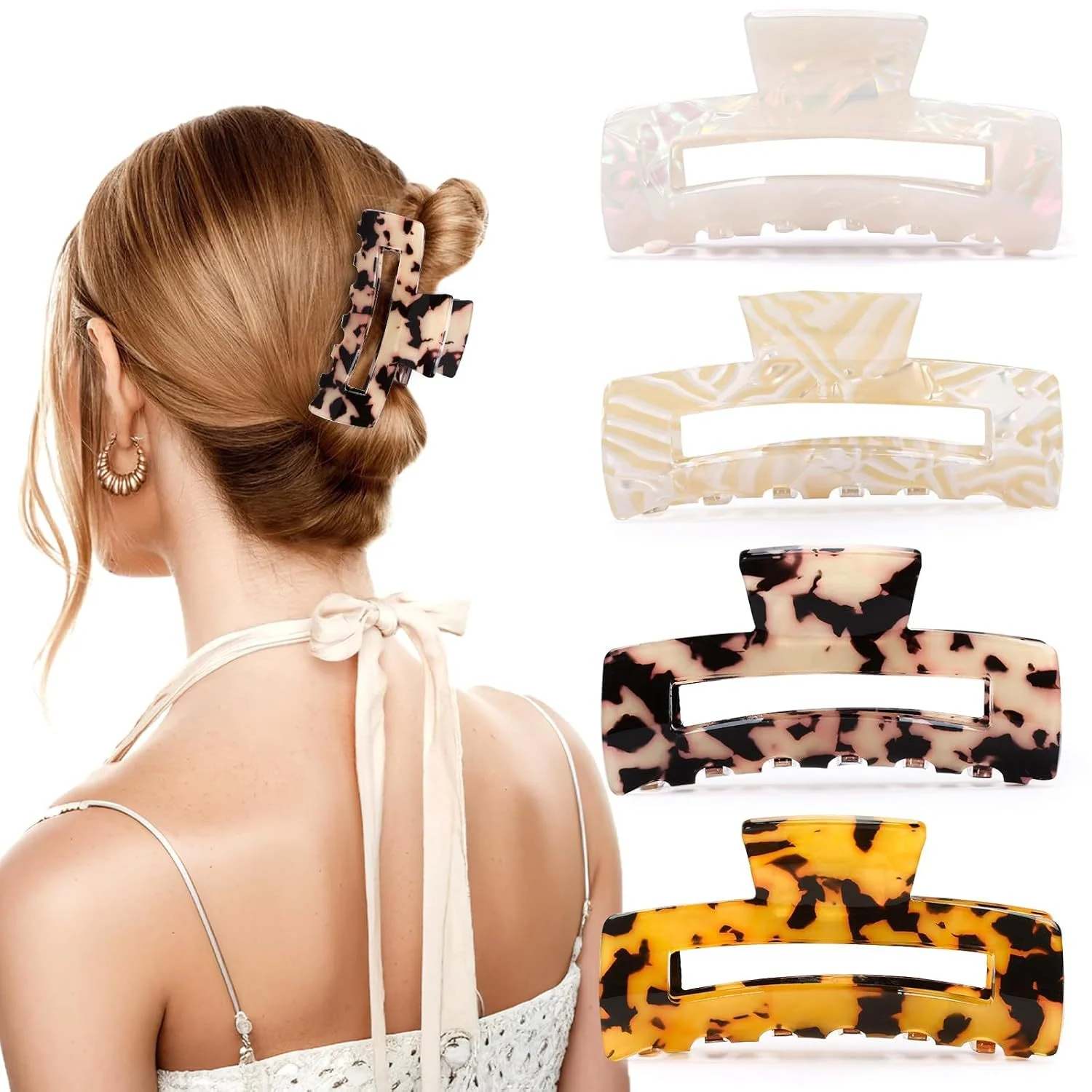 Tortoise Hair Claw Clips, 4 Pack 3.15 Inch Acetate Hair Clips - Image 5