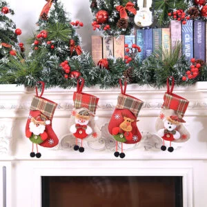 Mini Christmas Stocking Ornaments, Santa, Snowman and Reindeer Designs, Sold in Packs of 4