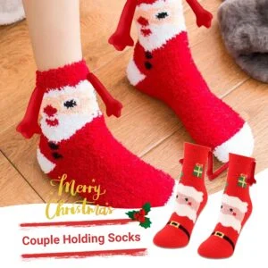 Christmas Couple Socks with Magnetic Holding Hands, Cozy Fleece Slipper Socks Gift